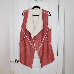 LuLaRoe Pink and Cream Shearling Vest